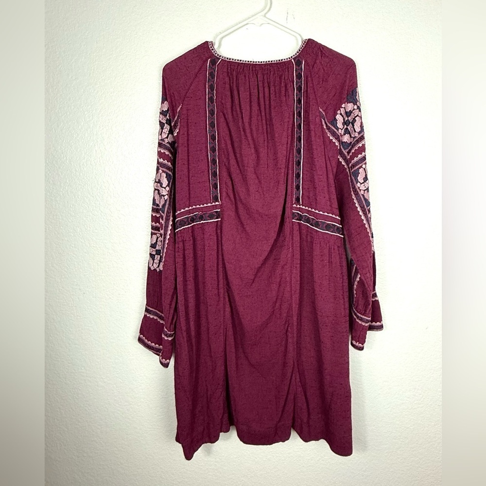Free People Burgundy Embroidered Long Sleeve Tunic Dress - Picture 8 of 11